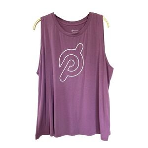 Peloton Women Graphic Logo Tank Top 3X Purple Striped Activewear Open Back Gym